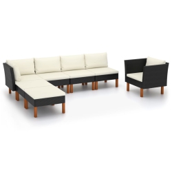 VIDAXL 7 Piece Patio Lounge Set Poly Rattan And Eucalyptus Wood In Black