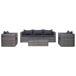 VIDAXL 6 Piece Patio Sofa Set With Cushions & Pillows Poly Rattan In Gray
