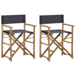 VIDAXL Folding Director's Chairs 2 PCs Dark Bamboo And Fabric In Gray