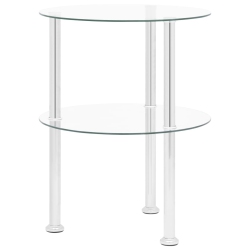 VIDAXL 2-Tier Side Table Transparent 15" Tempered Glass