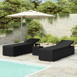 VIDAXL 3 Piece Patio Sun Loungers With Tea Table Poly Rattan In Black