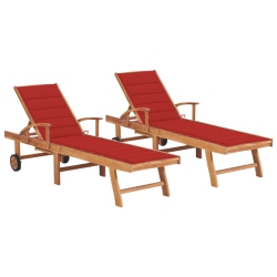 VIDAXL Sun Loungers 2 PCs With Cushion Solid Teak Wood In Red