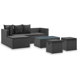 VIDAXL 4 Piece Patio Lounge Set With Cushions Poly Rattan In Black