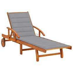 VIDAXL Patio Sun Lounger With Cushion Solid Acacia Wood
