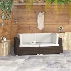 VIDAXL Sectional Corner Chairs 2 PCs With Cushions Poly Rattan In Brown