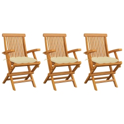 VIDAXL Patio Chairs With Cream Cushions 3 PCs Solid Teak Wood In White