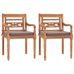 VIDAXL Batavia Chairs 2 PCs With Dark Cushions Solid Teak Wood In Gray
