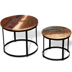 VIDAXL Two Piece Coffee Table Set Solid Reclaimed Wood Round 19.7