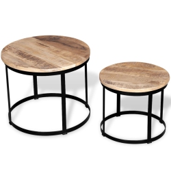 VIDAXL Two Piece Coffee Table Set Rough Wood Round 15.7"/19.7" In Mango