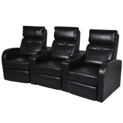VIDAXL 3-Seater Home Theater Recliner Sofa Faux Leather In Black