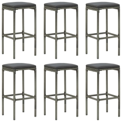 VIDAXL Bar Stools With Cushions 6 PCs Poly Rattan In Gray
