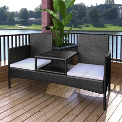 VIDAXL 2-Seater Patio Sofa With Tea Table Poly Rattan In Black