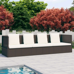 VIDAXL Patio Lounge Bed With Cushion & Pillows Poly Rattan In Brown