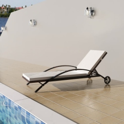 VIDAXL Sun Lounger With Cushion & Wheels Poly Rattan In Brown