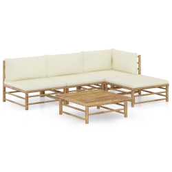 VIDAXL 5 Piece Patio Lounge Set With Cream Cushions Bamboo In White
