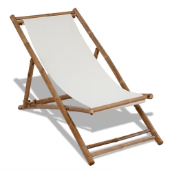 VIDAXL Patio Deck Chair Bamboo And Canvas