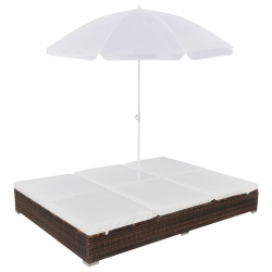 VIDAXL Patio Lounge Bed With Umbrella Poly Rattan In Brown