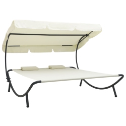 VIDAXL Patio Lounge Bed With Canopy And Pillows Cream In White
