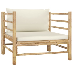 VIDAXL Patio Sofa With Cream Cushions Bamboo In White