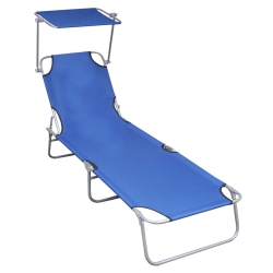 VIDAXL Folding Sun Lounger With Canopy Aluminium In Blue