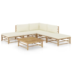 VIDAXL 6 Piece Patio Lounge Set With Cream Cushions Bamboo In White
