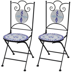 VIDAXL Folding Bistro Chairs 2 PCs Ceramic And White In Blue