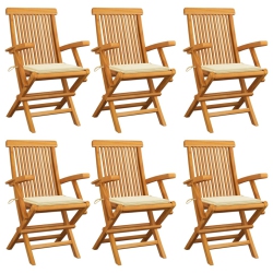 VIDAXL Patio Chairs With Cream Cushions 6 PCs Solid Teak Wood