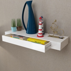 VIDAXL Mdf Floating Wall Display Shelf 1 Drawer Book/dvd Storage In White