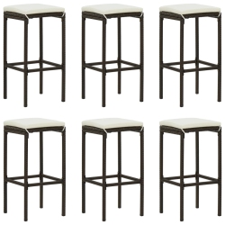 VIDAXL Bar Stools With Cushions 6 PCs Poly Rattan In Brown