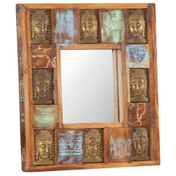 VIDAXL Mirror With Buddha Cladding 19.7"x19.7" Solid Reclaimed Wood