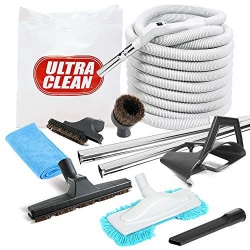ULTRA CLEAN Deluxe Central Vacuum Hose And Accessories Kit Ideal for Hardwood And All Types Of Bare Flooring (35Ft)