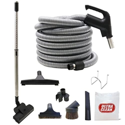 ULTRA CLEAN Central Vacuum Deluxe Plus Accessories Kit \w Low-Voltage Hose -On/off Control At The Handle, Air Driven Carpet Beater, Floor Brush &