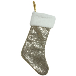 NORTHLIGHT 18" Paillette Sequins Christmas Stocking With Sherpa Cuff In Gold