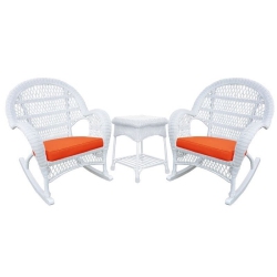 JECO INC. Jeco 3 Piece Wicker Conversation Set In White With Cushions In Orange