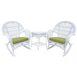 JECO INC. Jeco 3 Piece Wicker Conversation Set In White With Cushions In Green