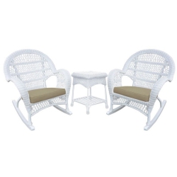 JECO INC. Jeco 3 Piece Wicker Conversation Set In With Tan Cushions In White