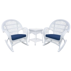 JECO INC. Jeco 3 Piece Wicker Conversation Set In White With Cushions In Blue