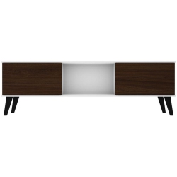 MANHATTAN COMFORT Doyers Wood 62" Mid Century Modern Tv Stand In & Nut Brown In White