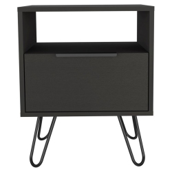 ATLIN DESIGNS Modern Metal Night Stand With Two Shelves In Light Oak