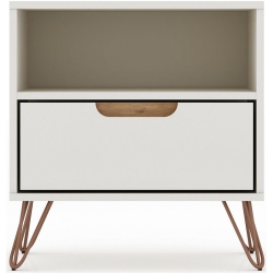 MANHATTAN COMFORT Rockefeller Wood Modern Glam Nightstand In Off & Nature In White
