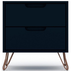 MANHATTAN COMFORT Rockefeller Wood Mid Century Modern Nightstand In Tatiana Midnight In Blue