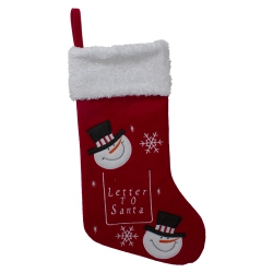 NORTHLIGHT 19" And White Embroide Snowmen Letter to Santa Christmas Stocking In Red