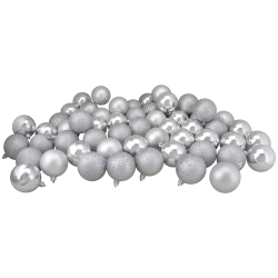 NORTHLIGHT 60Ct Shatterproof 4-Finish Christmas Ball Ornaments 2.5" (60Mm) In Silver