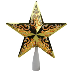 NORTHLIGHT 8.5" Lighted Gold And Star Cut-Out Design Christmas Tree Topper - Clear Lights In White