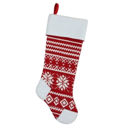 NORTHLIGHT 21.5" And White Knitted Snowflake Christmas Stocking With Fleece Cuff In Red