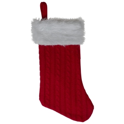 NORTHLIGHT 19" And White Cable Knit And Faux Fur Cuff Christmas Stocking In Red