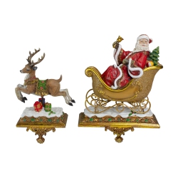 ROMAN Set Of 2 Joseph's Studio Santa Claus And Reindeer Christmas Stocking Holders
