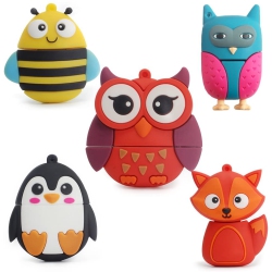 ALBERTATECH Cute Flash Drive 5X16GB Thumb Drive Animals USB Flash Drive With Chain Bee Fox Owls Penguin Pen Drive Gift for School