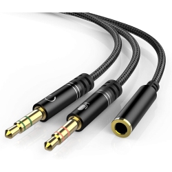 ALBERTATECH Headphone 3.5MM Splitter Mic Cable for Computer, Headset 3.5MM Female to 2 Dual Male Microphone Audio Stereo