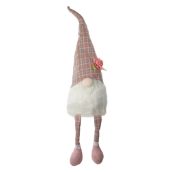 NORTHLIGHT 29" Pink And Plaid Spring Gnome Table Top Figure With Dangling Legs In White